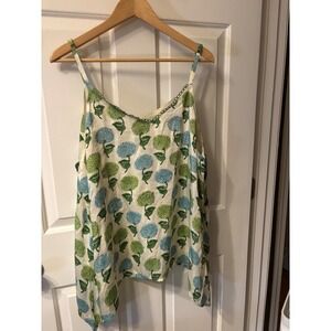 Clara The Label Hydrangea Block Print Cotton Camisole Top Handkerchief Hem NWOT